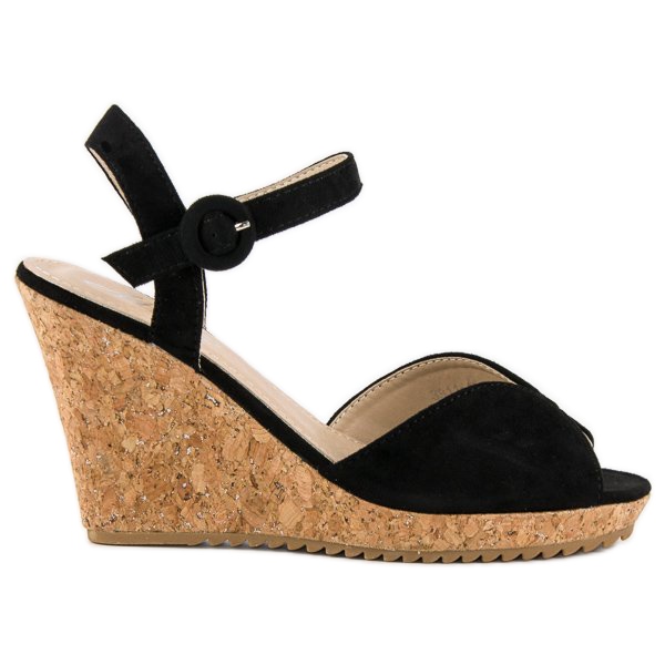 Sandale na štiklu od pluta crno