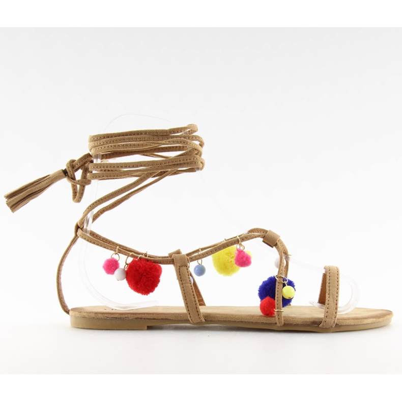 Sandale s pomponima deva 6009 deva smeđa