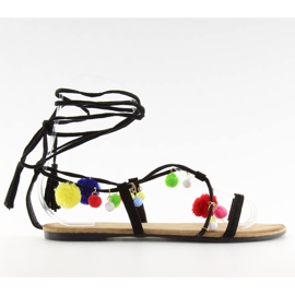 Crne sandale s pomponima 6009 crne crna