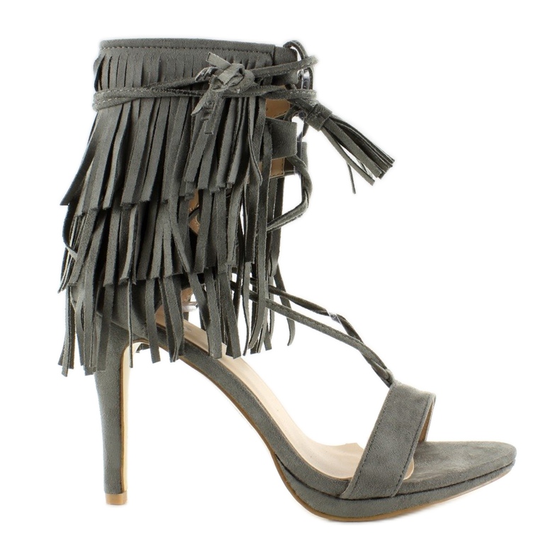 Sandale na visoku petu s resama 8125 Siva