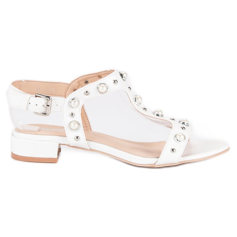 Renda Sandale na visoku petu s biserima bijela