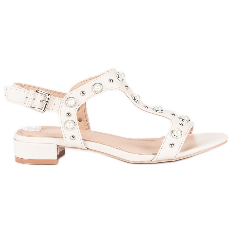 Renda Sandale na visoku petu s biserima smeđa