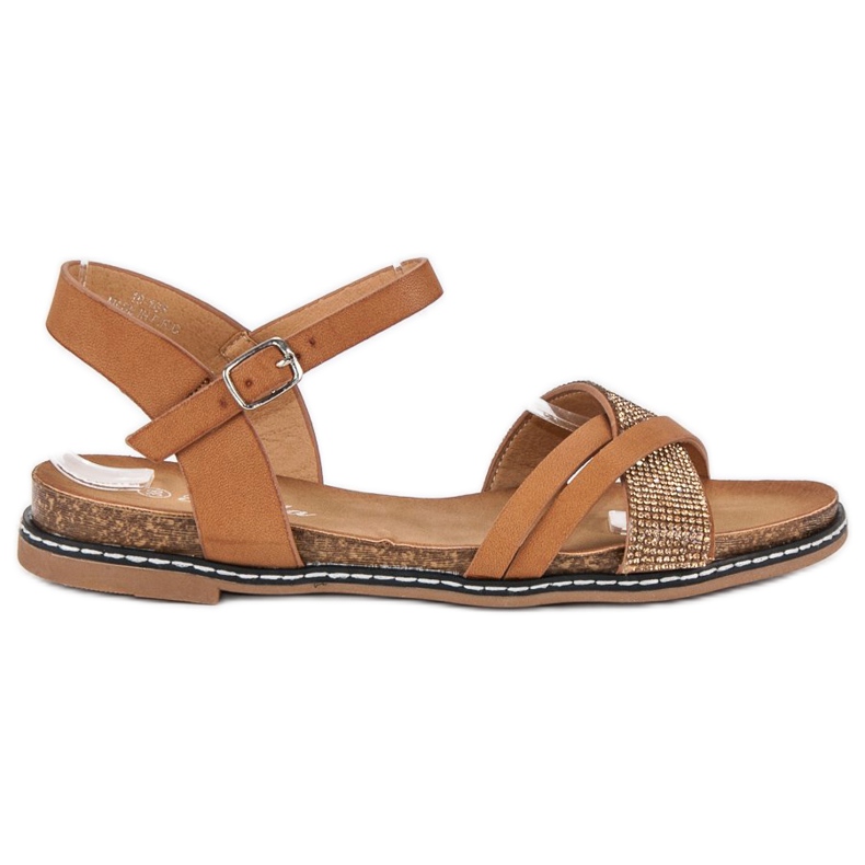 Renda Ravne sandale s kopčom smeđa