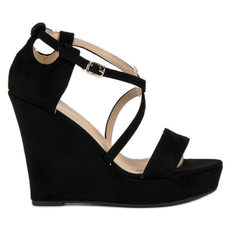 Sandale na klin od antilopa crno