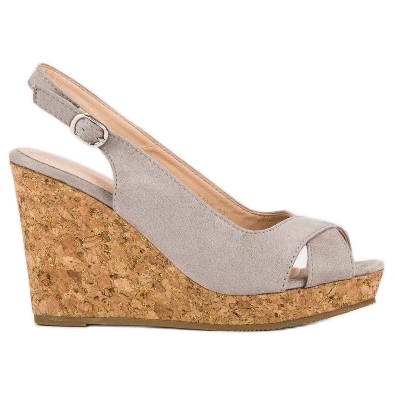 Super Mode Sandale na štiklu od pluta siva