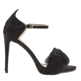 Crne sandale na visoku petu L6120 Crna