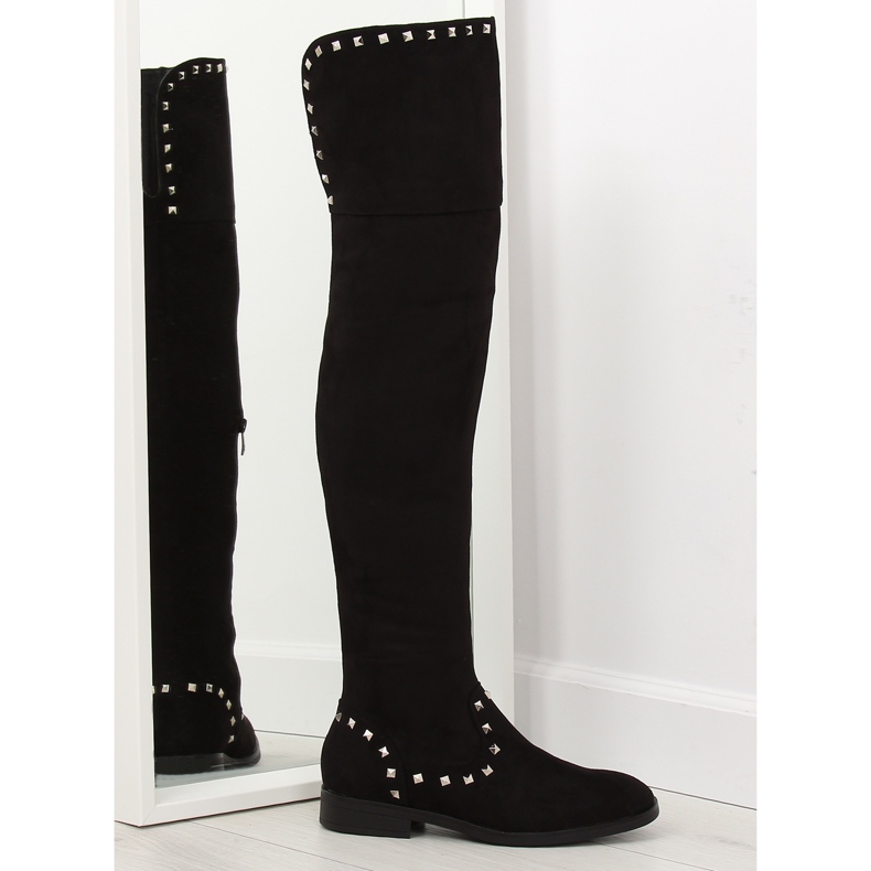 Crne ravne čizme za bedra T161 crno