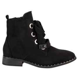 Suede čizme na čipku crna