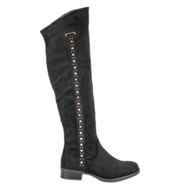 Super Me Čizme od antilopa s ravnim potpeticama crna