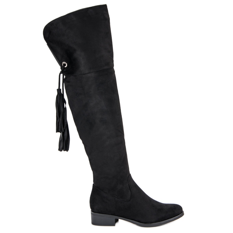 Forever Folie Crne čizme do bedara s ravnim potpeticama crno