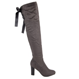 Forever Folie Elegantne čizme do bedara s visokim potpeticama siva