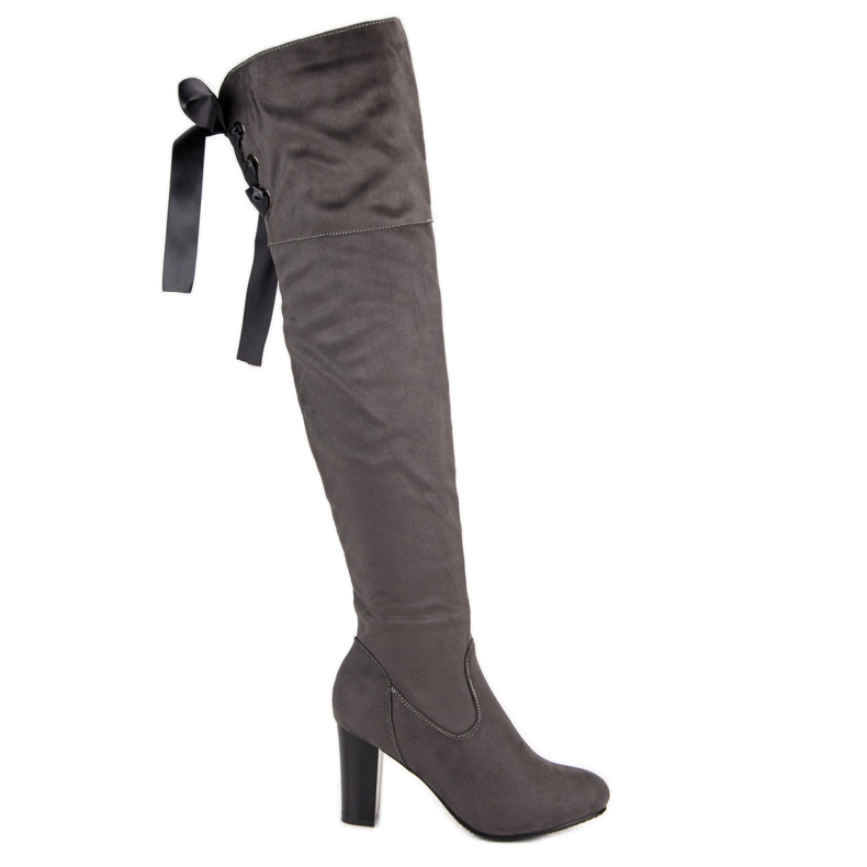 Forever Folie Elegantne čizme do bedara s visokim potpeticama siva