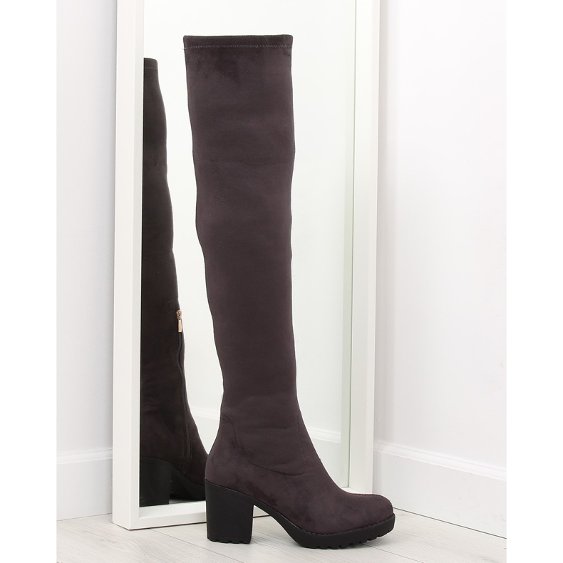 Čizme preko koljena sa širokim potpeticama sive 520 siva