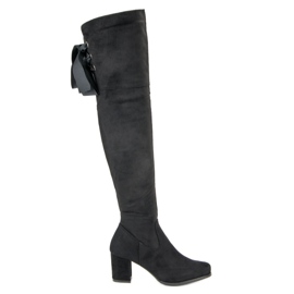 Queentina Elegantne čizme do bedara s visokim potpeticama crna