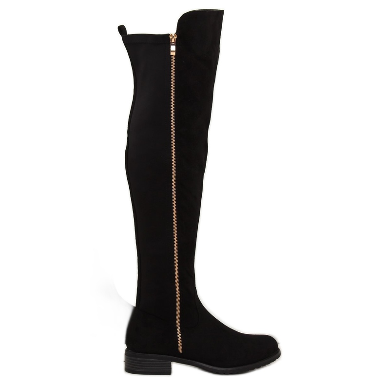 Čizme preko koljena s fleksibilnim gornjim dijelom crne boje DA01P Crna crno
