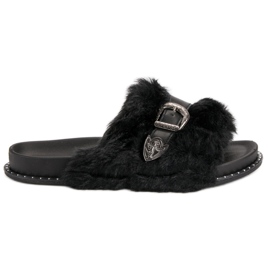 Modni japanke s krznom crna