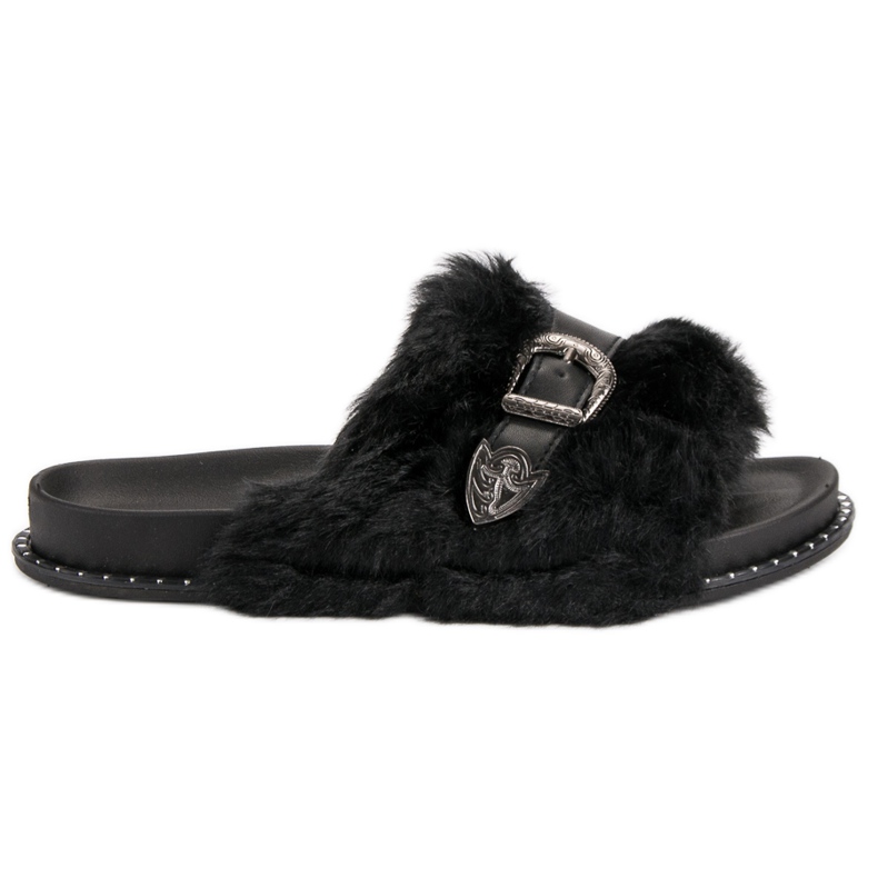 Modni japanke s krznom crno