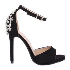 Sandale na visoku petu s kamenjem crne 9509-502 Crne crna