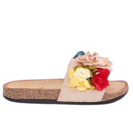 Ženske bež papuče P-848 Bež višebojan ružičasta