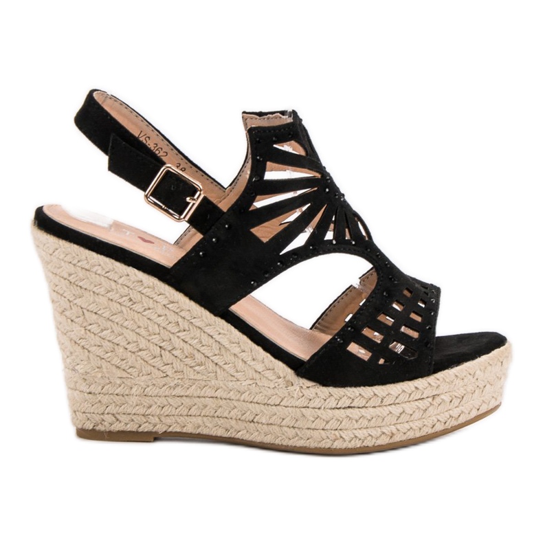 Top Shoes Ažur sandale na klin crno