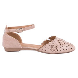 Laura Mode Ažurne balerine s kristalima ružičasta