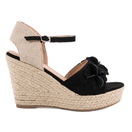 Top Shoes Crne sandale s cvijećem crna