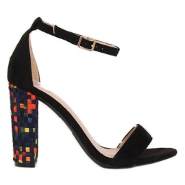 Crne sandale s visokim potpeticama 708-24 Crne crna višebojan
