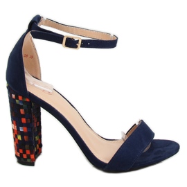 Tamnoplave sandale s visokim potpeticama 708-24 Navy višebojan tamnoplava