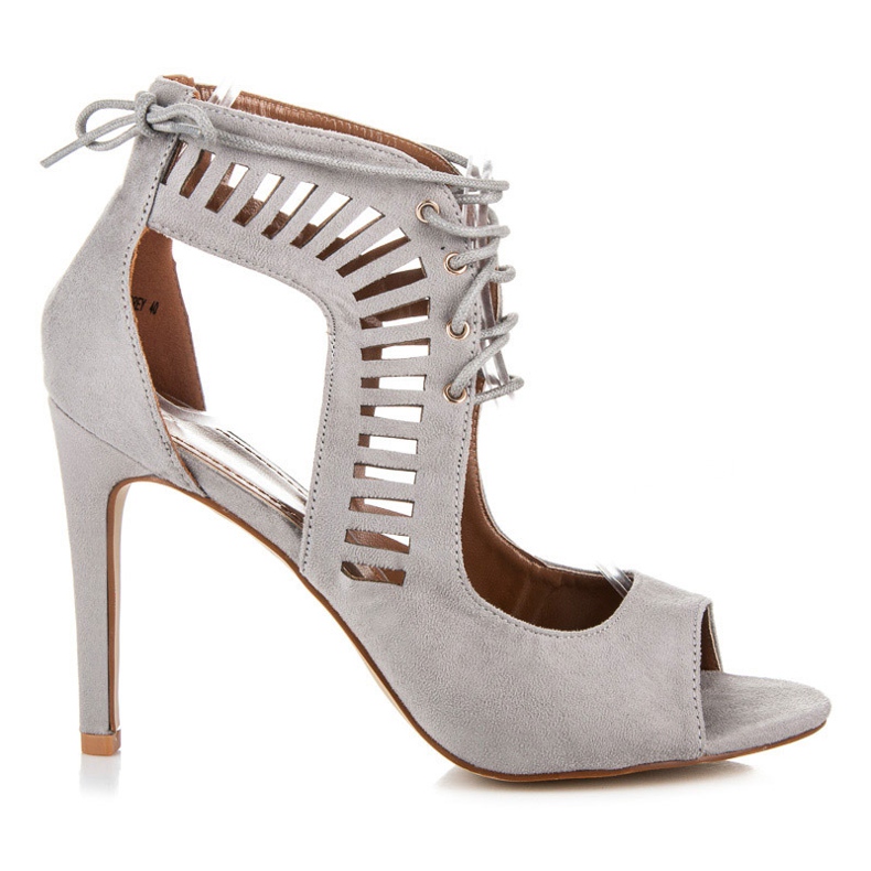 Queen Bee Privezane sandale od antilopa siva