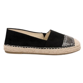 Small Swan Espadrile od antilopa s kristalima crna