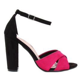 Crne sandale na stupu 369-34 Fuchsia crna ružičasta