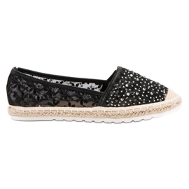 Ideal Shoes Espadrile s kristalima crna