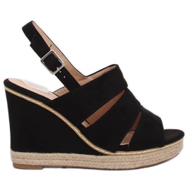 Crne sandale na klinastu petu 9069 Crna