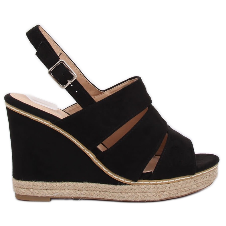 Crne sandale na klinastu petu 9069 Crna crno