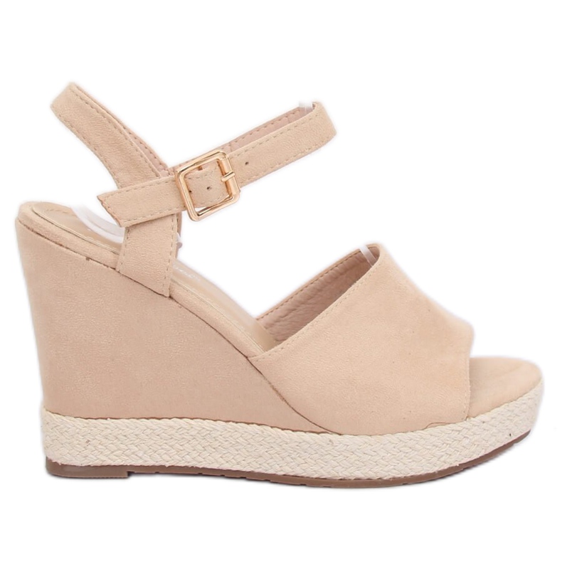 Bež sandale na klin pete FD-5M14 Bež