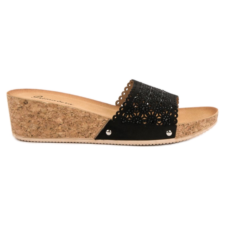 Primavera Papuče na plutnom klinu crno