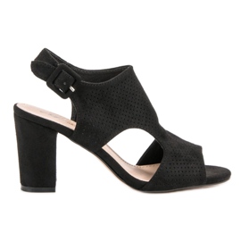 Ažur sandale na postu crna