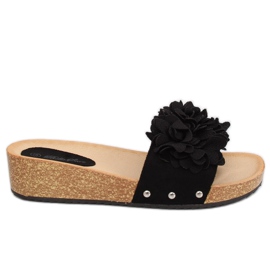 Crne S63 Crne papuče s cvijećem crna
