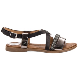 Small Swan Sandale s kristalima crna