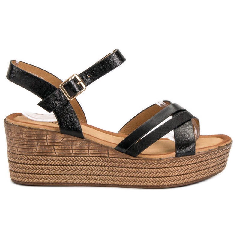 Seastar Lagane sandale na klinastu petu crno