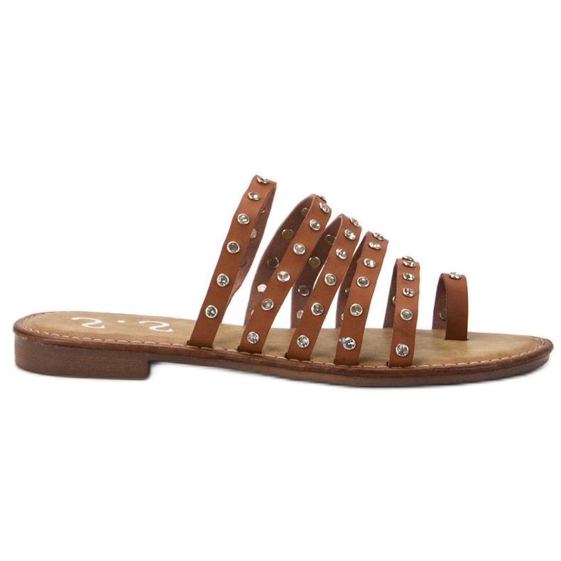 SHELOVET Papuče sa kamenčićima smeđa