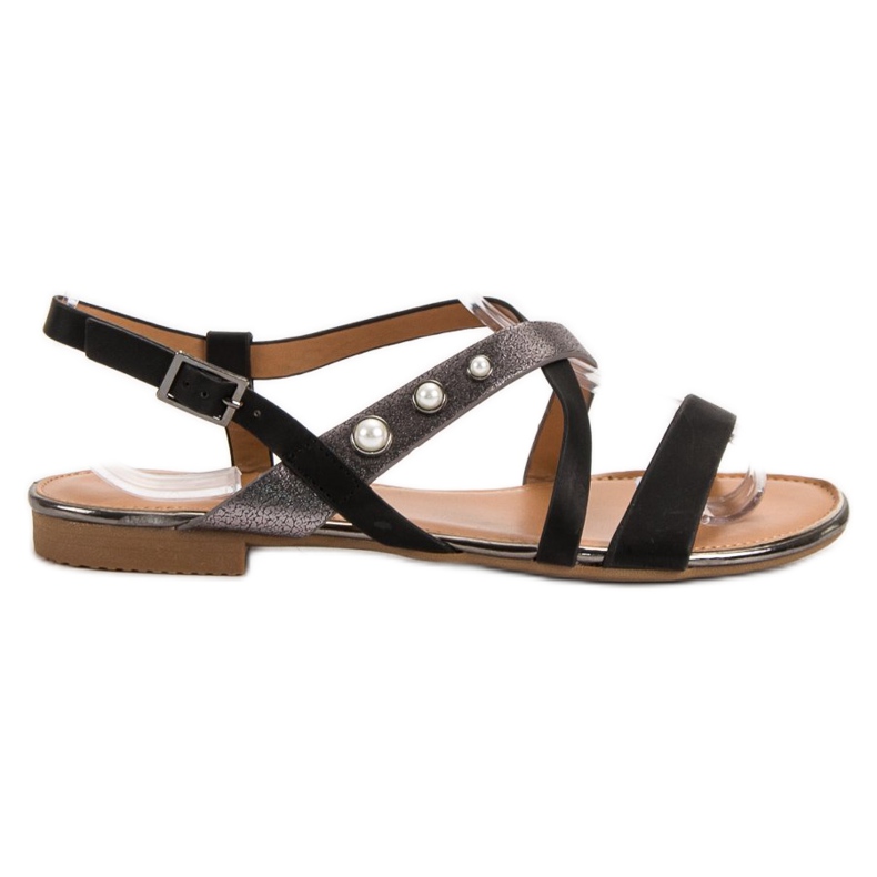 Small Swan Sandale s biserima crno