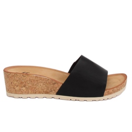 Crne papuče s klinom od pluta 3527-12 Crne crna