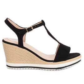 Crne sandale na klinastu petu H-59 Crna