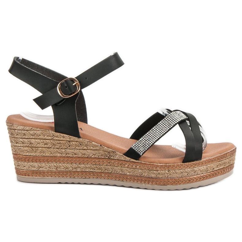 SHELOVET Lagane sandale na klinastu petu crno