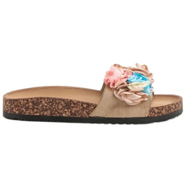 Cm Paris Papuče s cvijećem smeđa