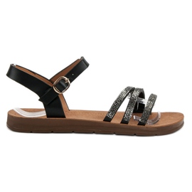 Camo Ravne sandale s kubnim cirkonijem crna