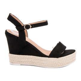 Ideal Shoes Elegantne sandale na klin crna