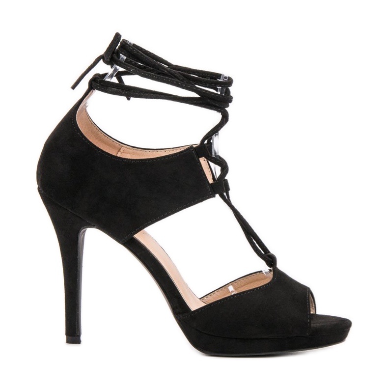 SHELOVET Vezane otvorene pete crno