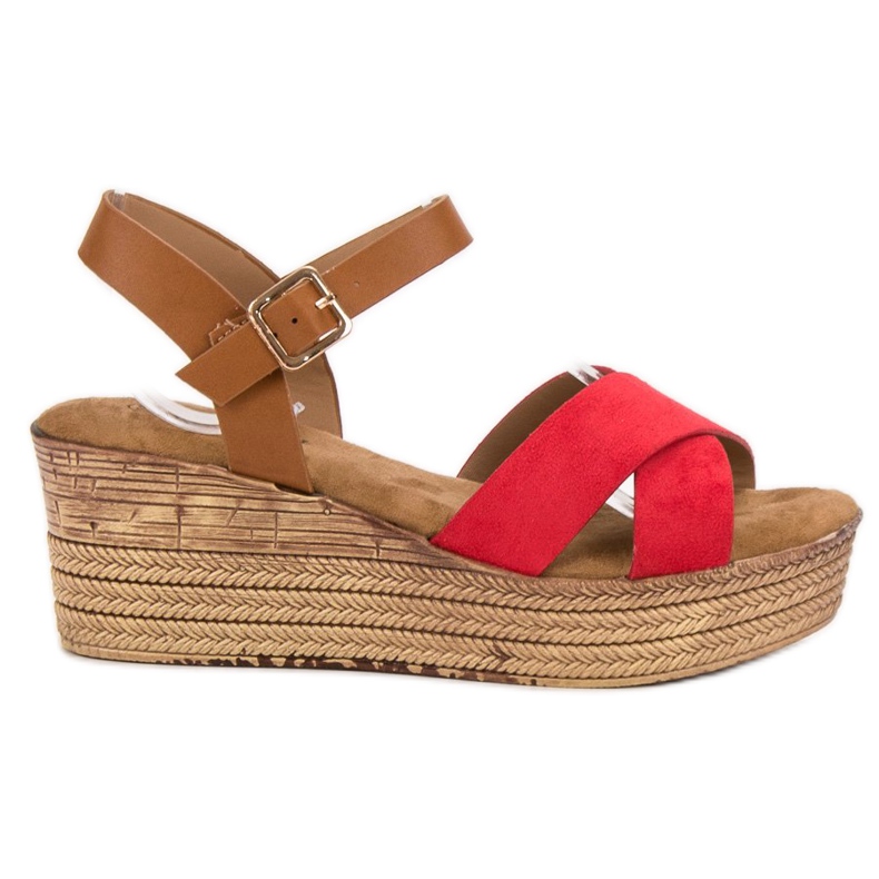 Primavera Sandale na klin smeđa crvena